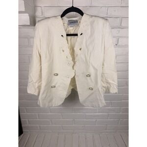 Jacqueline Ferrar Ivory Linen Blend Embroidered Blazer Jacket Size 6 Vintage‎